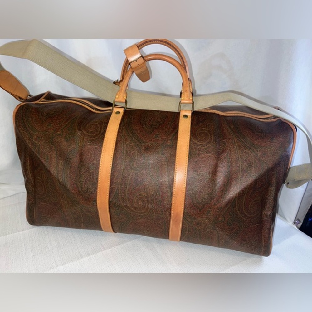 Etro Paisley Leather Trim Duffel Bag Travel Weekender Lock Key Strap COA